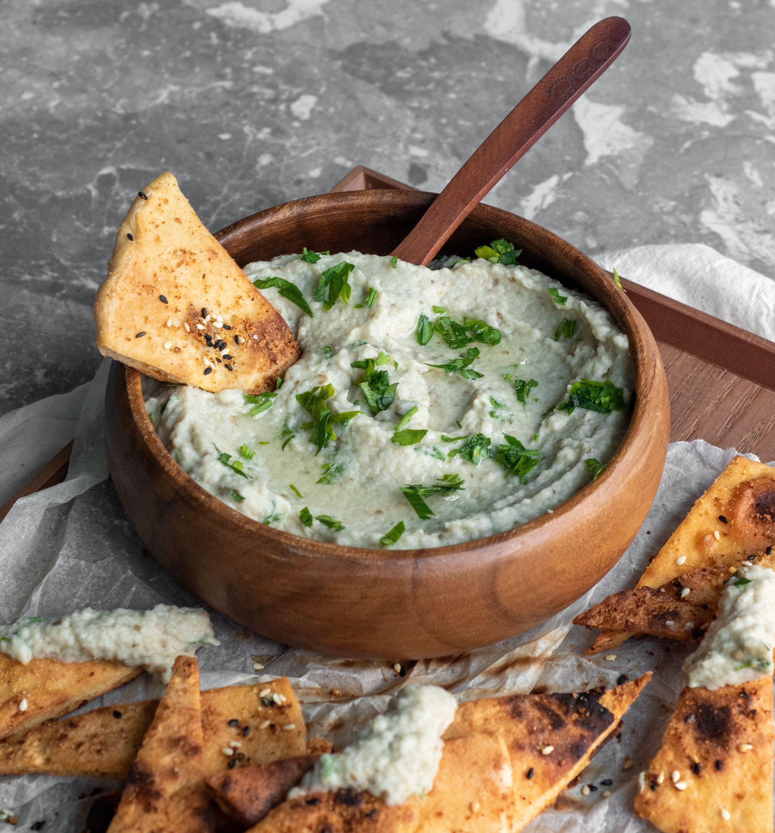 dip in a wooden bowl